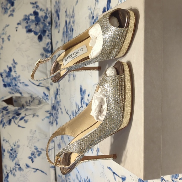 JIMMY CHOO GLITTER FABRIC CHAMPAGNE 35